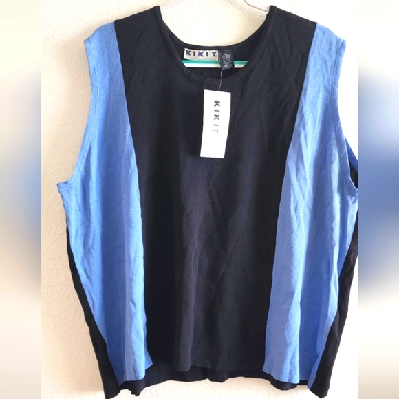 KIKIT Sleeveless Top Black n Blue Plus Size 4xl NWT - Picture 1 of 2
